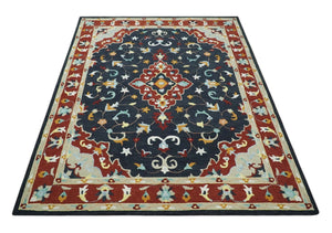 Ready to Ship 8x10 Traditional Charcoal And Maroon Hand Tufted Wool Rug