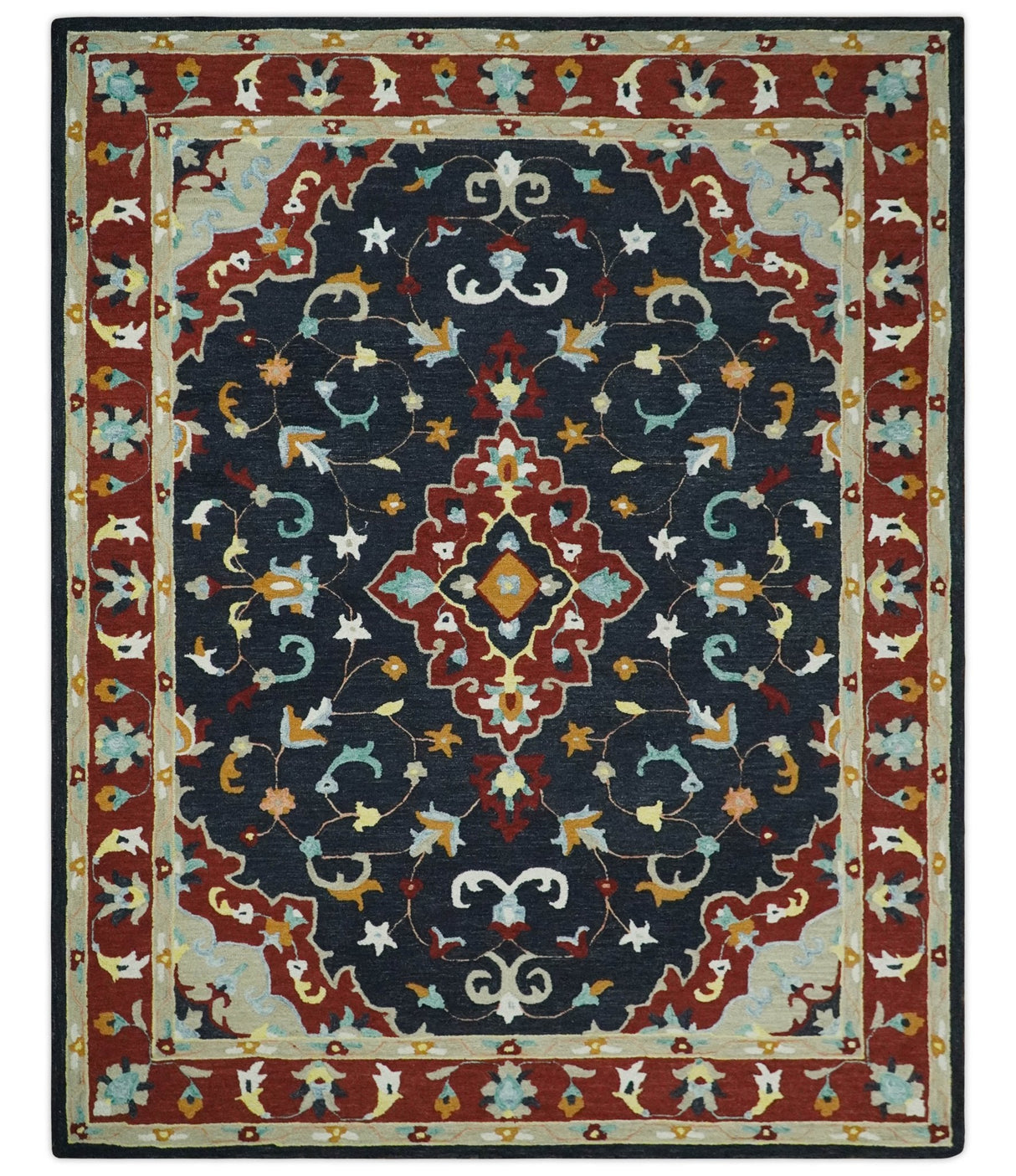 Ready to Ship 8x10 Traditional Charcoal And Maroon Hand Tufted Wool Rug