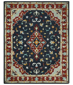 Ready to Ship 8x10 Traditional Charcoal And Maroon Hand Tufted Wool Rug