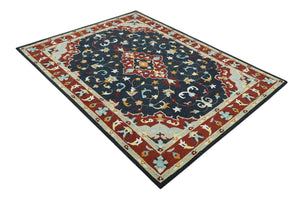 Ready to Ship 8x10 Traditional Charcoal And Maroon Hand Tufted Wool Rug