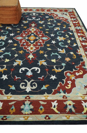 Ready to Ship 8x10 Traditional Charcoal And Maroon Hand Tufted Wool Rug