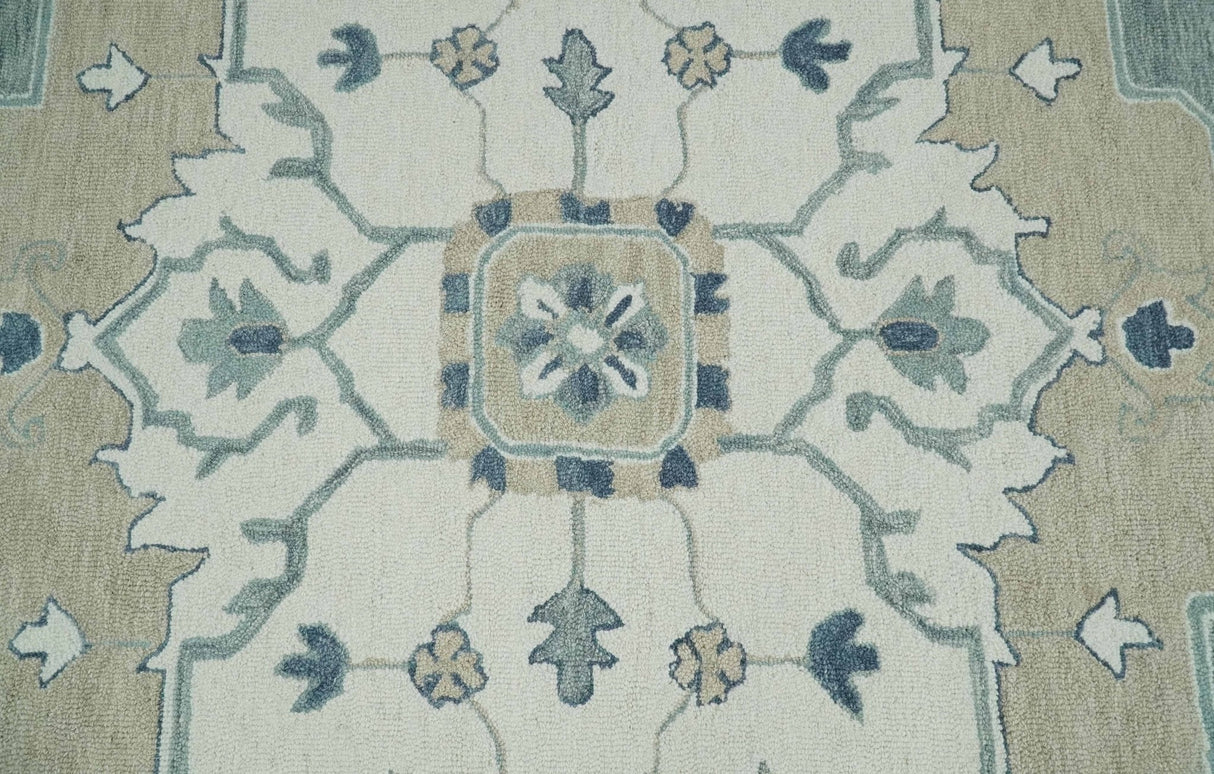 Ready to Ship 8x10 Traditional Ivory And Blue Hand Tufted Wool Rug