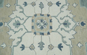 Ready to Ship 8x10 Traditional Ivory And Blue Hand Tufted Wool Rug