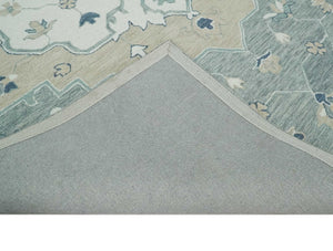 Ready to Ship 8x10 Traditional Ivory And Blue Hand Tufted Wool Rug