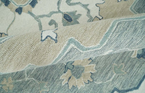 Ready to Ship 8x10 Traditional Ivory And Blue Hand Tufted Wool Rug