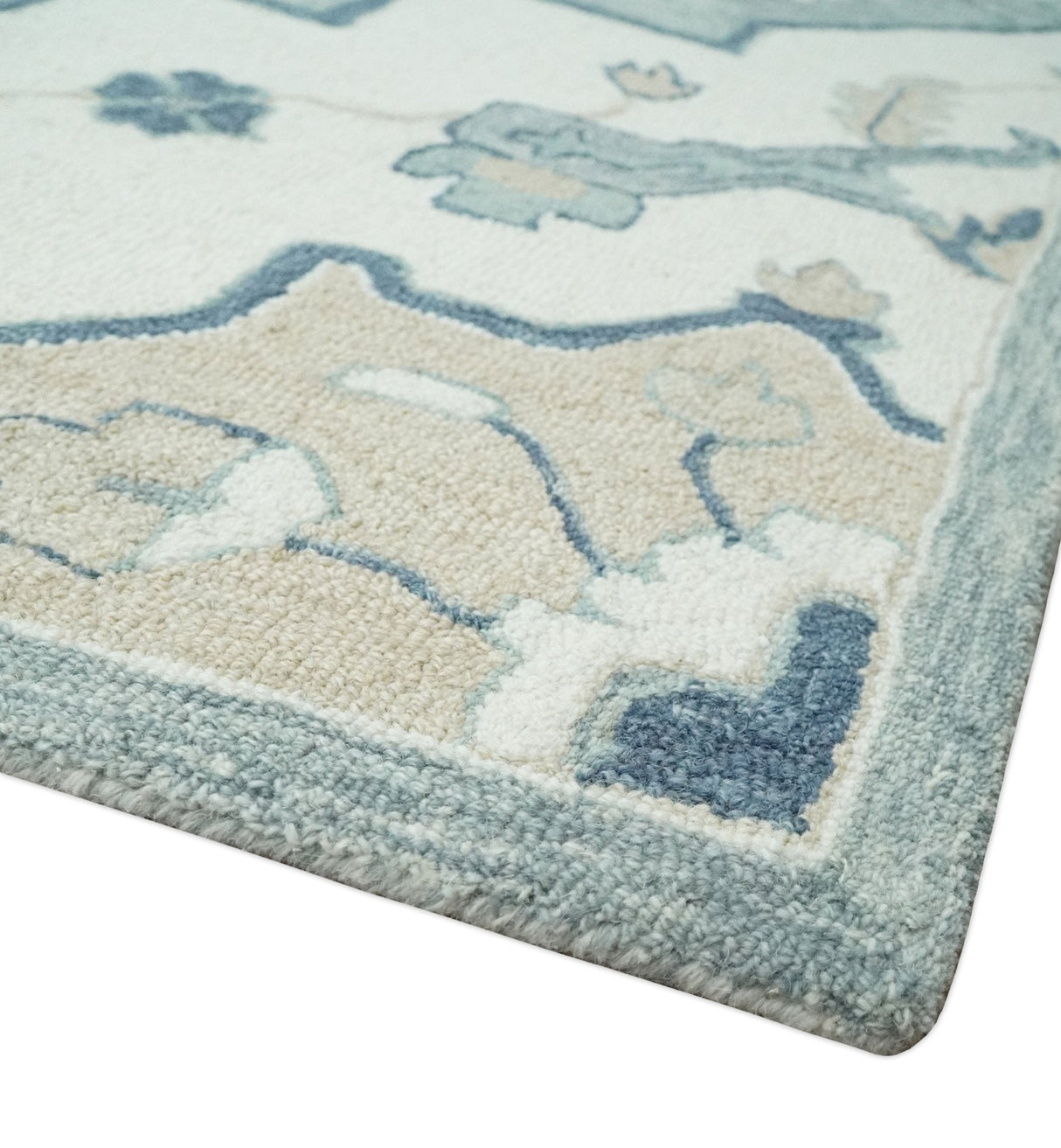 Ready to Ship 8x10 Traditional Ivory And Blue Hand Tufted Wool Rug