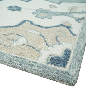 Ready to Ship 8x10 Traditional Ivory And Blue Hand Tufted Wool Rug