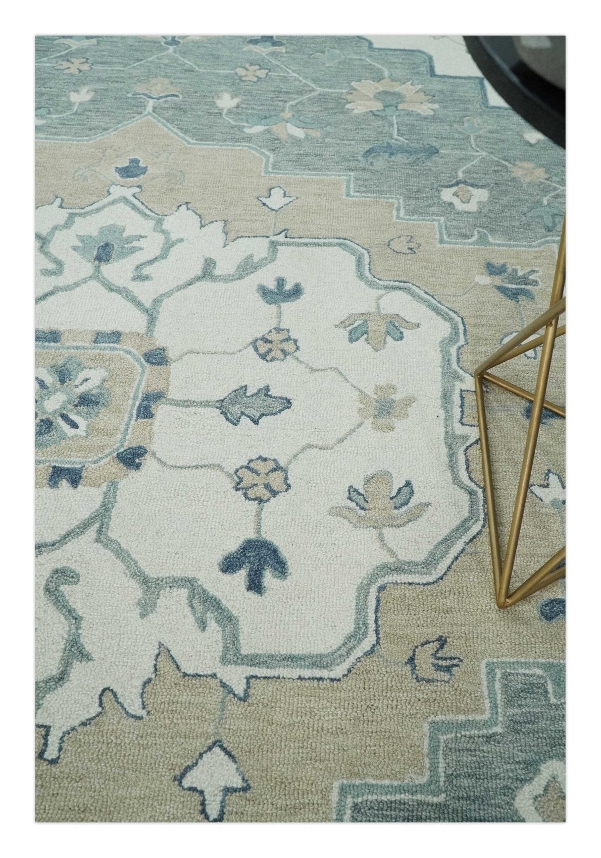 Ready to Ship 8x10 Traditional Ivory And Blue Hand Tufted Wool Rug