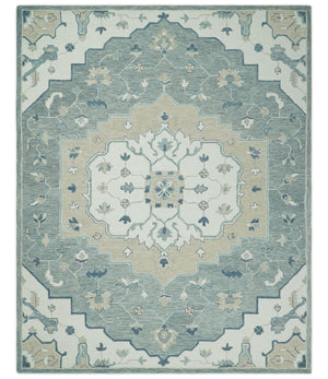 Ready to Ship 8x10 Traditional Ivory And Blue Hand Tufted Wool Rug