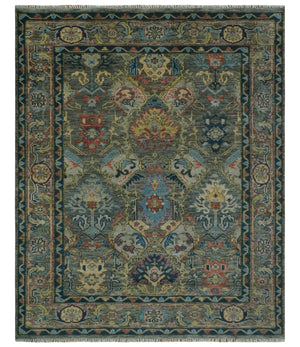 Ready to Ship 8x16 Hand Knotted Oushak Charcoal and Blue Wool Area Rug