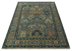 Ready to Ship 8x16 Hand Knotted Oushak Charcoal and Blue Wool Area Rug