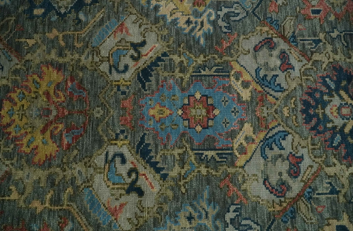Ready to Ship 8x16 Hand Knotted Oushak Charcoal and Blue Wool Area Rug