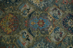 Ready to Ship 8x16 Hand Knotted Oushak Charcoal and Blue Wool Area Rug