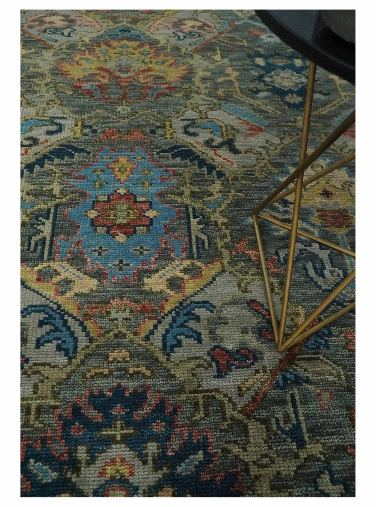Ready to Ship 8x16 Hand Knotted Oushak Charcoal and Blue Wool Area Rug