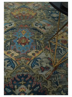Ready to Ship 8x16 Hand Knotted Oushak Charcoal and Blue Wool Area Rug
