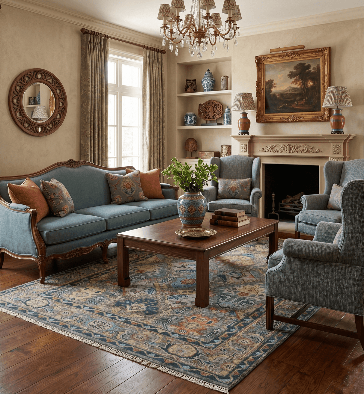 Ready to Ship 8x16 Hand Knotted Oushak Charcoal and Blue Wool Area Rug