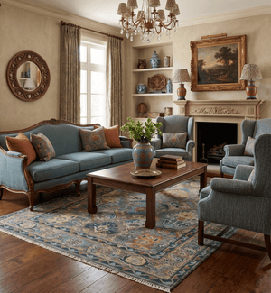 Ready to Ship 8x16 Hand Knotted Oushak Charcoal and Blue Wool Area Rug