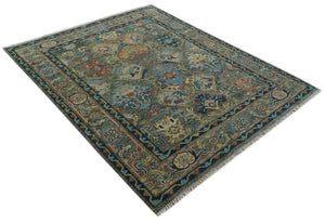 Ready to Ship 8x16 Hand Knotted Oushak Charcoal and Blue Wool Area Rug