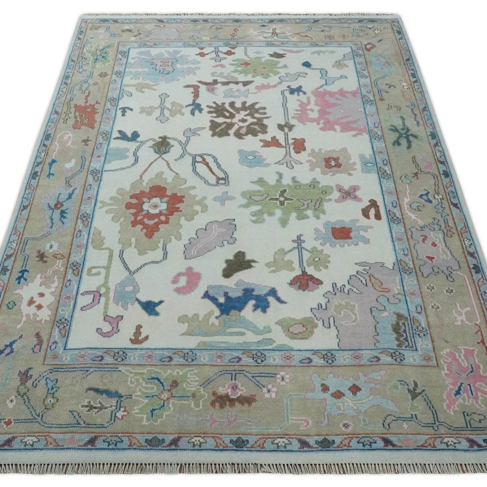 Ready to Ship 9x12 Ivory and Camel Hand Knotted Vibrant Colorful Traditional Oushak Wool Area Rug