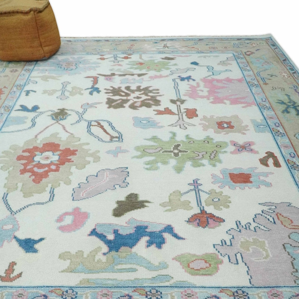 Ready to Ship 9x12 Ivory and Camel Hand Knotted Vibrant Colorful Traditional Oushak Wool Area Rug