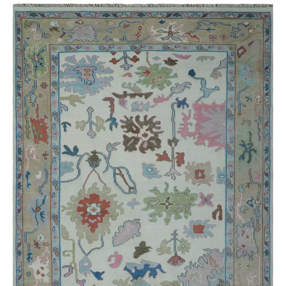 Ready to Ship 9x12 Ivory and Camel Hand Knotted Vibrant Colorful Traditional Oushak Wool Area Rug