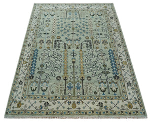 Ready to Ship Antique Moss Green and Ivory Hand Knotted Traditional Wool Area Rug