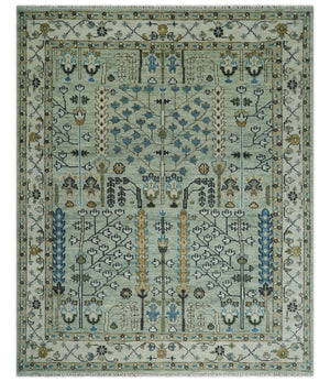 Ready to Ship Antique Moss Green and Ivory Hand Knotted Traditional Wool Area Rug