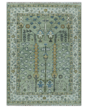 Ready to Ship Antique Moss Green and Ivory Hand Knotted Traditional Wool Area Rug