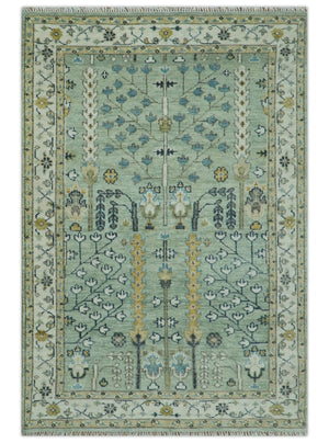 Ready to Ship Antique Moss Green and Ivory Hand Knotted Traditional Wool Area Rug