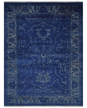 Ready to Ship Blue and Gray Hand knotted Oushak 8x10 and 9x12 wool Area Rug