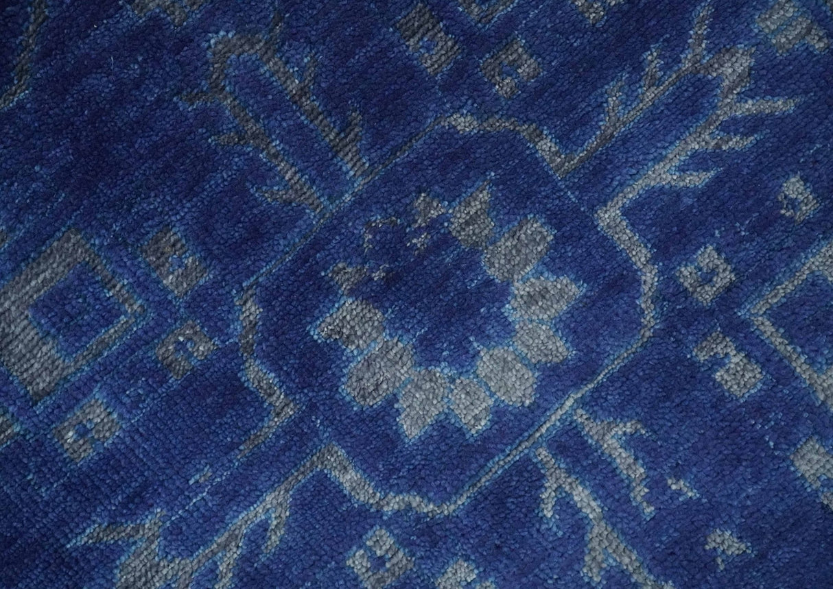 Ready to Ship Blue and Gray Hand knotted Oushak 8x10 and 9x12 wool Area Rug