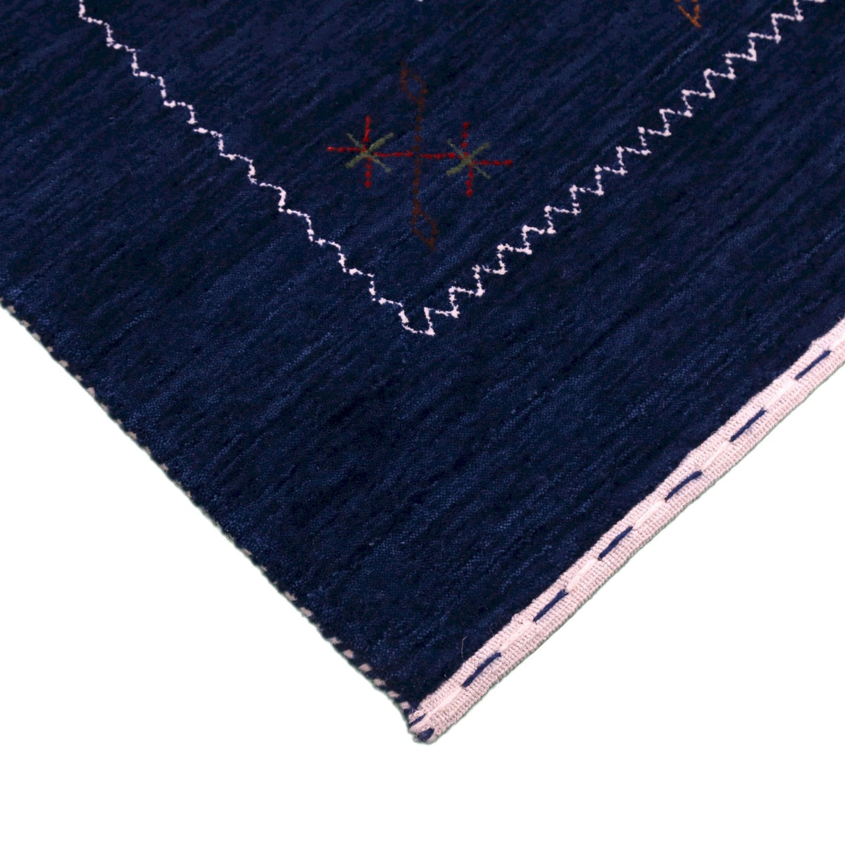 Blue Tribal Border Design Hand Loomed Wool Area Rug