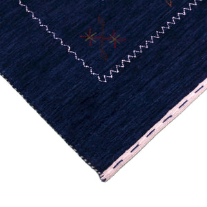 Blue Tribal Border Design Hand Loomed Wool Area Rug