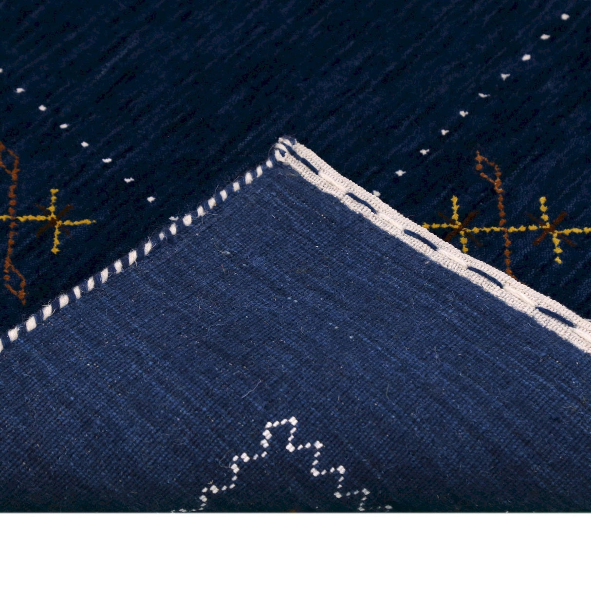Blue Tribal Border Design Hand Loomed Wool Area Rug