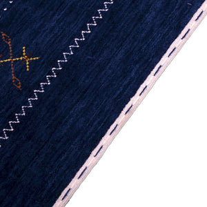 Blue Tribal Border Design Hand Loomed Wool Area Rug