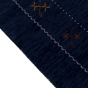 Blue Tribal Border Design Hand Loomed Wool Area Rug