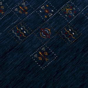 Blue Tribal Design Hand Loomed Wool Area Rug