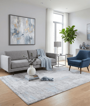 Ready to Ship Gray And Silver Modern Abstract Hand Loom 8x10 Viscose Rug