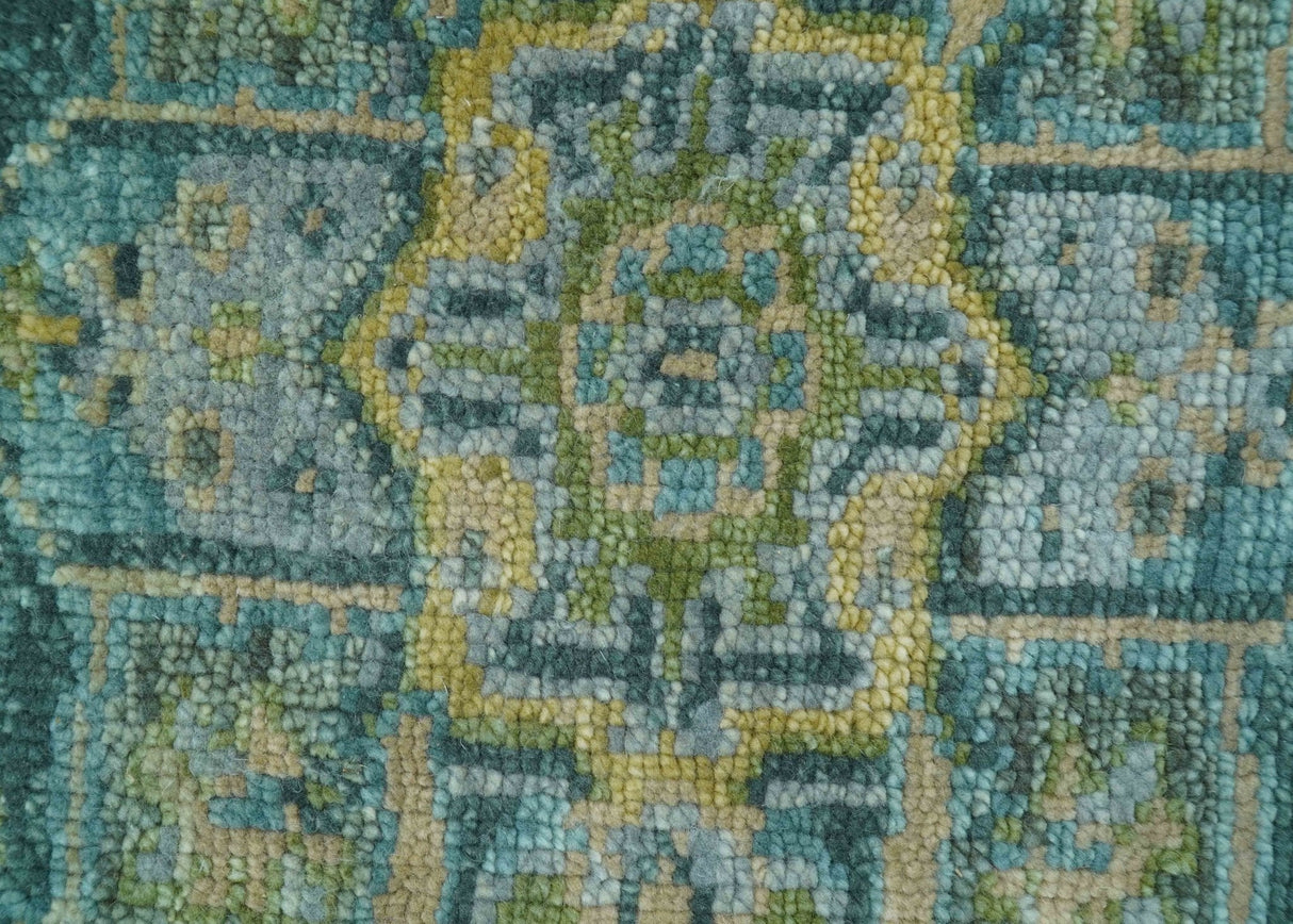 Ready to Ship Green And Gold Traditional Heriz Hand Knotted 4x6  Wool Rug