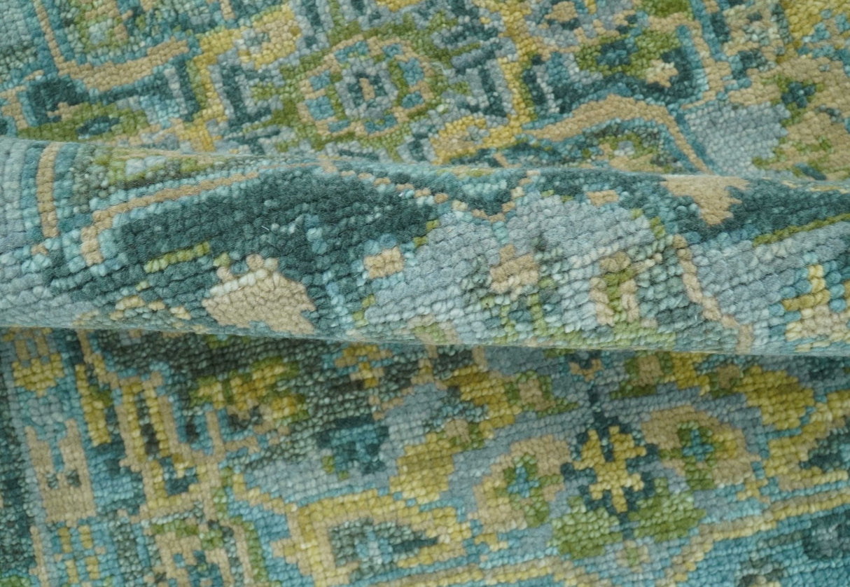 Ready to Ship Green And Gold Traditional Heriz Hand Knotted 4x6  Wool Rug