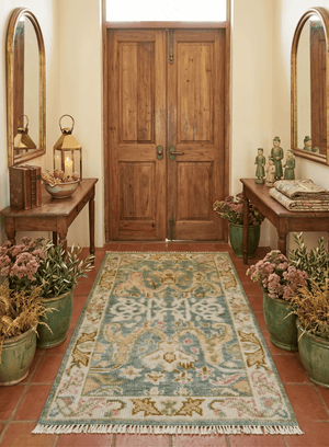 Ready to Ship Green And Gray 3x5 Traditional Hand Knotted Wool Rug