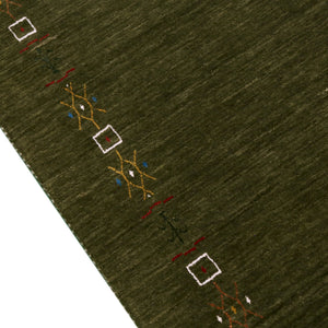 Green Tribal Border Design Hand Loomed Wool Area Rug