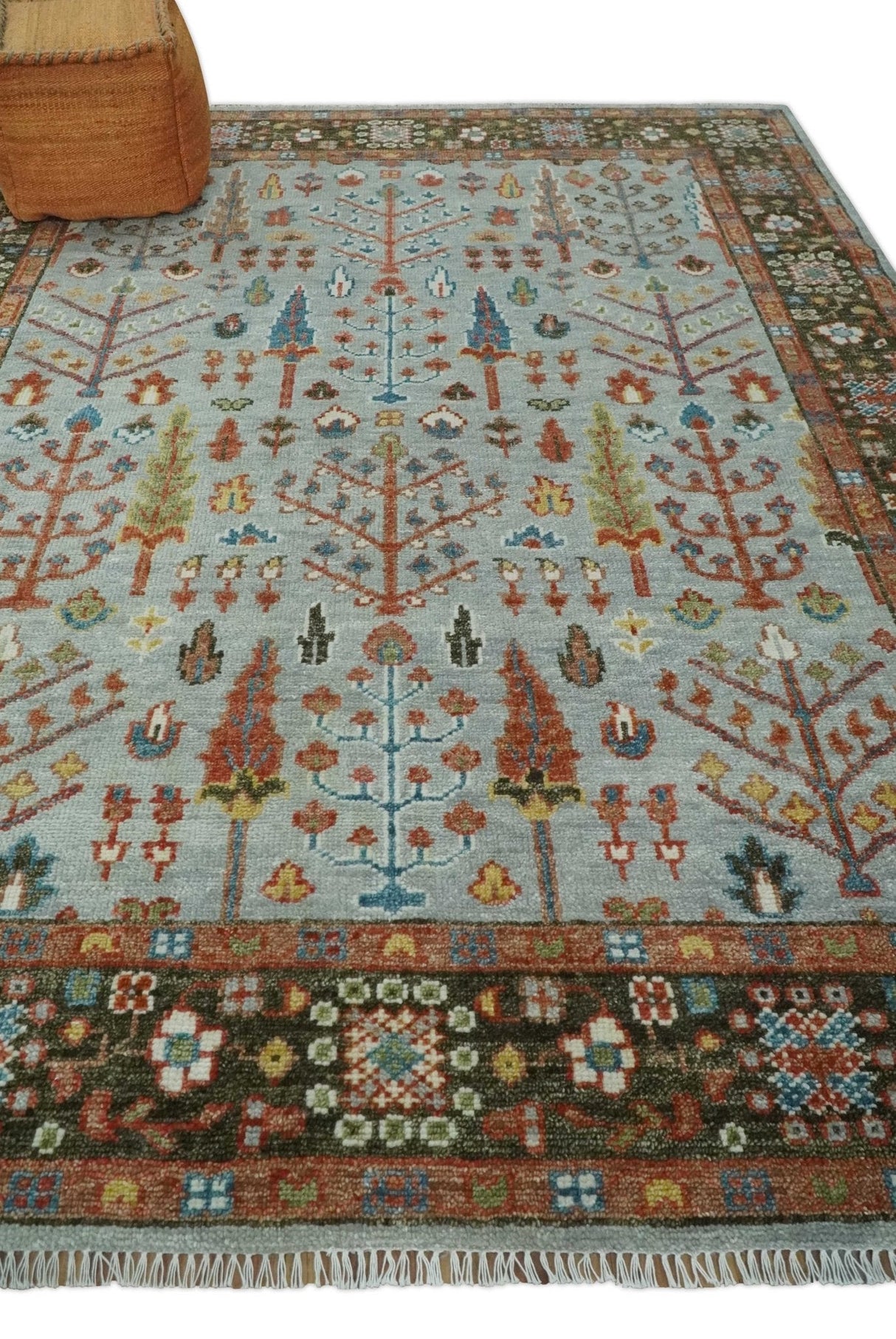 Ready to Ship Hand Knotted 4x6 Silver And Brown Tree of Life Wool Rug