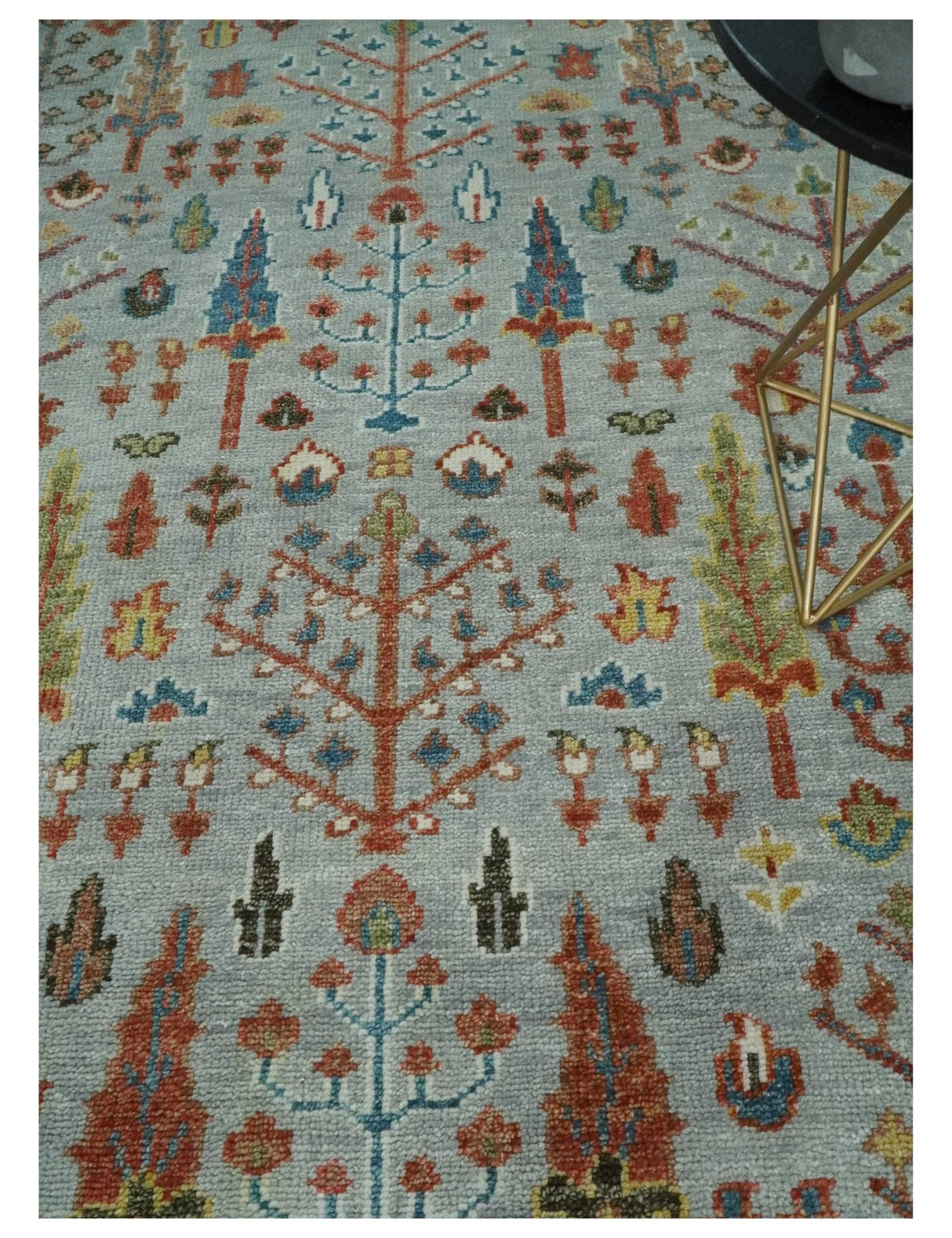 Ready to Ship Hand Knotted 4x6 Silver And Brown Tree of Life Wool Rug