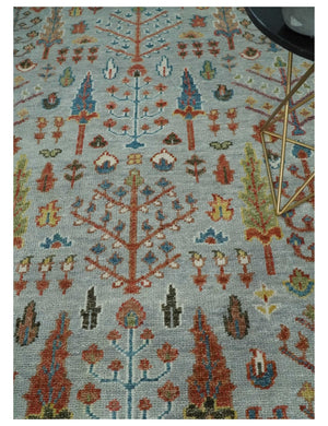 Ready to Ship Hand Knotted 4x6 Silver And Brown Tree of Life Wool Rug