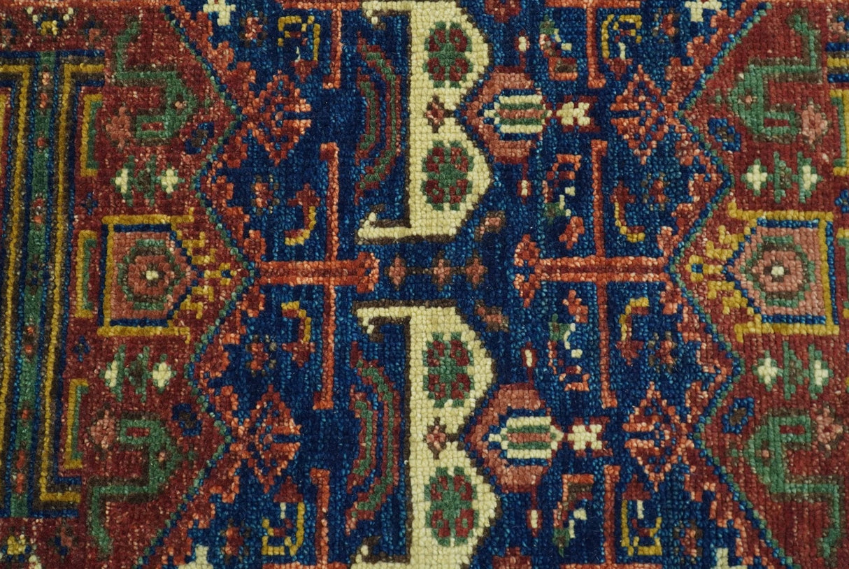 Ready to Ship Hand knotted 4x8 Traditional Antique Style Rust and Blue Area Rug