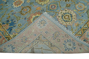 Ready to Ship Hand Knotted Blue and Rust Modern Oushak Area Rug