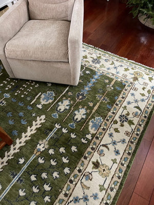 Hand Knotted Royal Green and Ivory Traditional Turkish Style Tree Of Life Multi Size Wool Area Rug