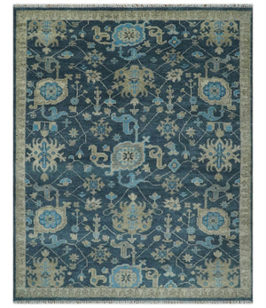 Ready to Ship Hand Knotted Oriental Turkish Oushak Blue and Camel Wool Area Rug