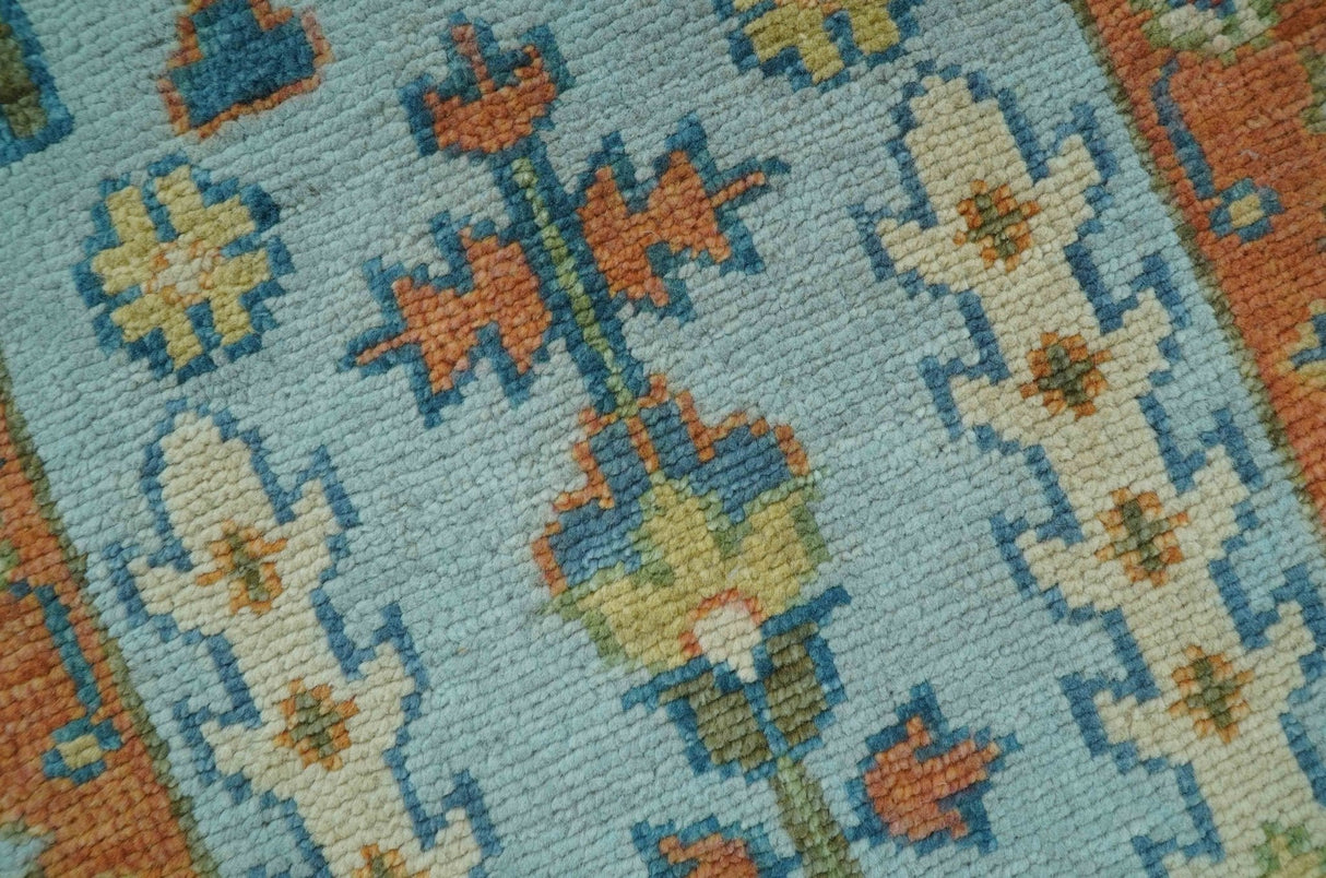 Ready to Ship Hand Knotted Tree of Life Blue And Rust 2.6x6 Design Wool Rug